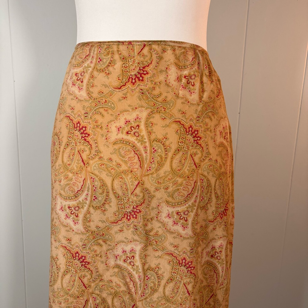 Y2K Paisley 100% Silk Set Women’s M 8/10 Two-Piece Modest Long Sleeve Maxi Skirt - Picture 8 of 13